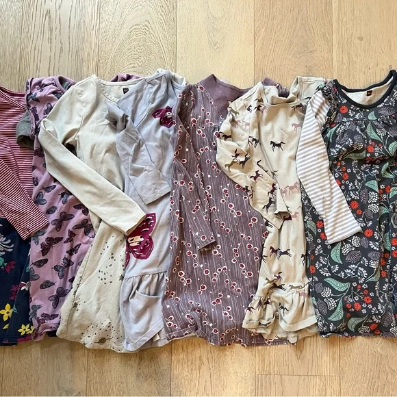 Tea Collection Bundle of SEVEN Girls Long Sleeve Dresses - Purple, Grey - Picture 2 of 9